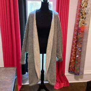 Vintage Cozy Gray and Cream Open-Front Sweater Reversible wool blend